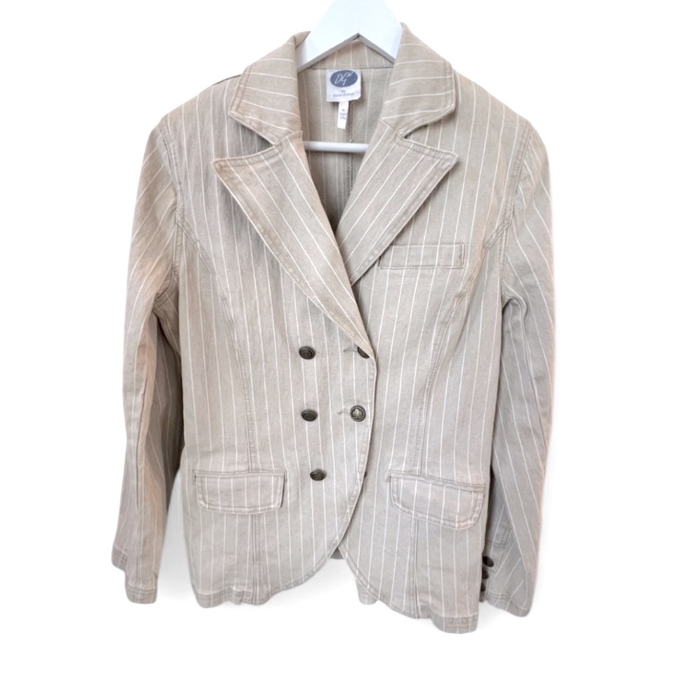 Vintage DG2 by Diane Gilman 90’s Y2 Stretch Cotton Beige Pinstripe Blazer  M
